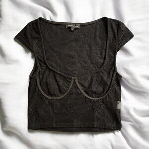 Kendall & Kylie Black Floral Lace Sheer Crop Top